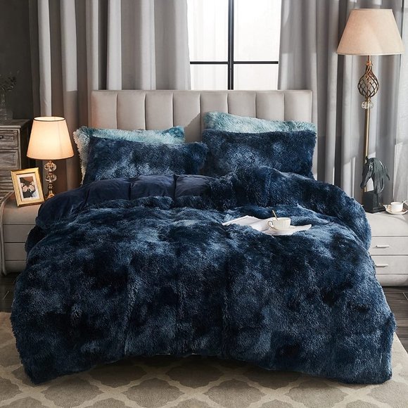 Shaggy Fluffy Faux Fur Duvet Cover Set Button Closure Velvety Bedding Se… - Picture 6 of 8